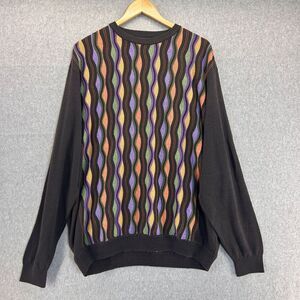 St. Croix Men's XL Colorful Geometric Pattern Sweater 3D‎ Knit Grandpa Crewneck